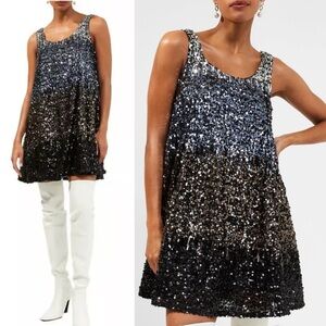French Connection Dress Estari Sequin Ombre Sleeveless Swing‎ evening event M